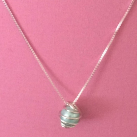 Hand Crafted Jewelry - Blue Pearl Wrapped Necklace